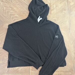 Alo Muse Black Ribbed Hoodie Size Large